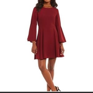Wine color h by halston dress w flared sleeves